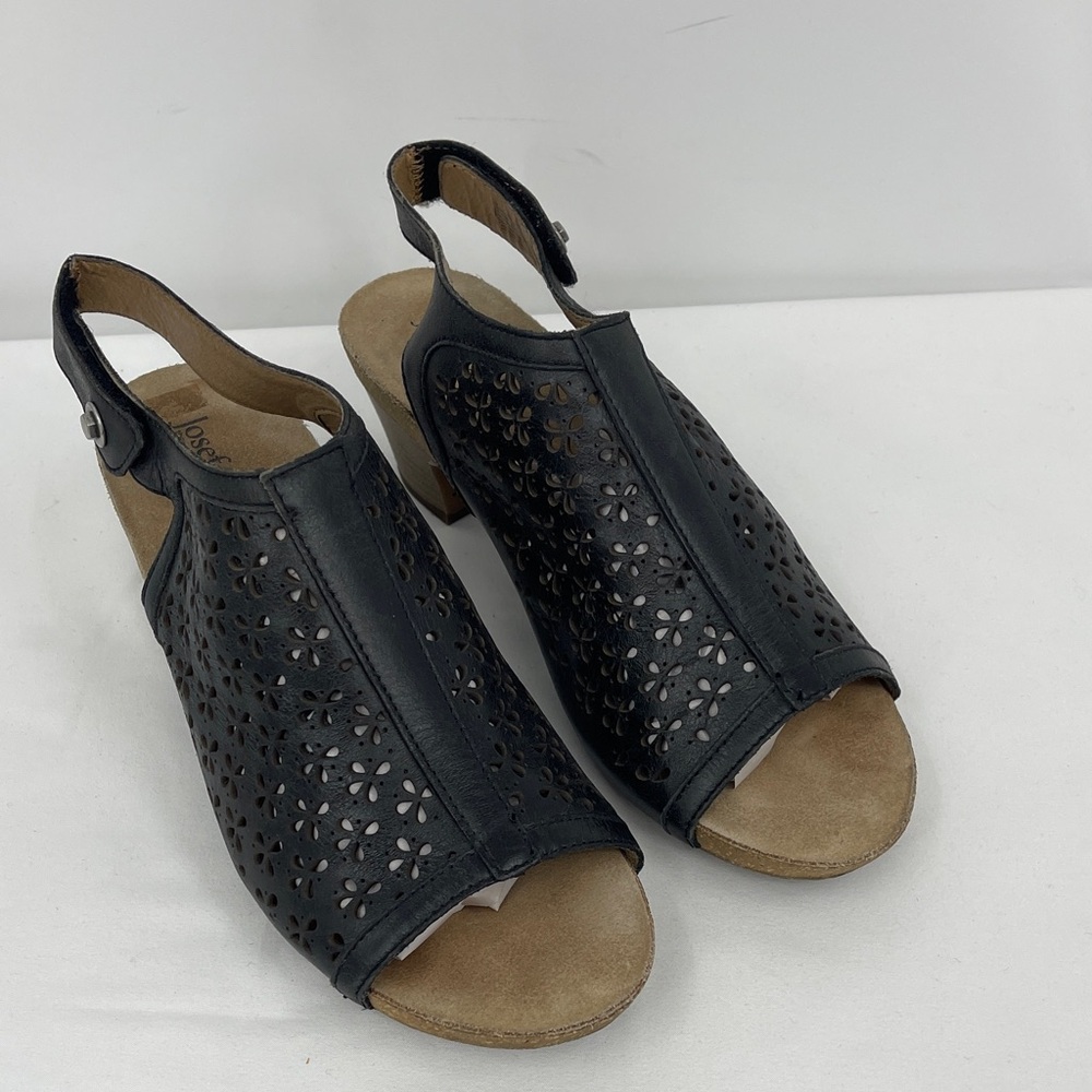 Josef Seibel Black Perforated Slingback Heels WOMENS SIZE 39